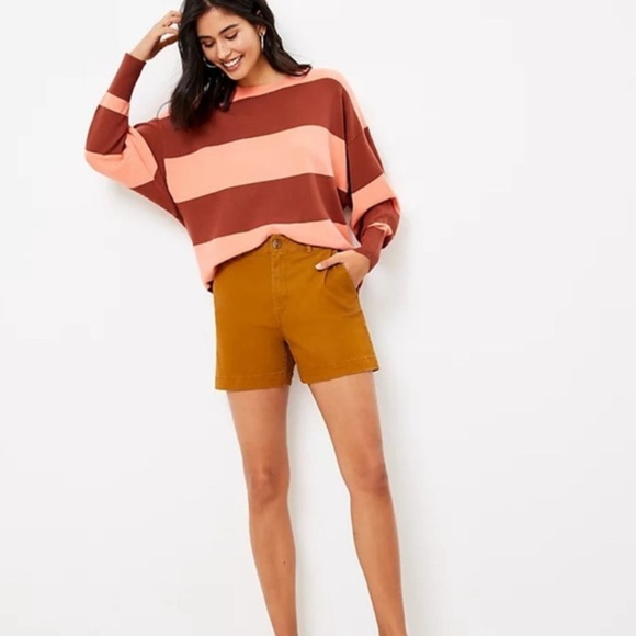 Loft High Waist Cotton Twill Shorts Tan Size 4 Casual Everyday Pockets - Picture 3 of 5